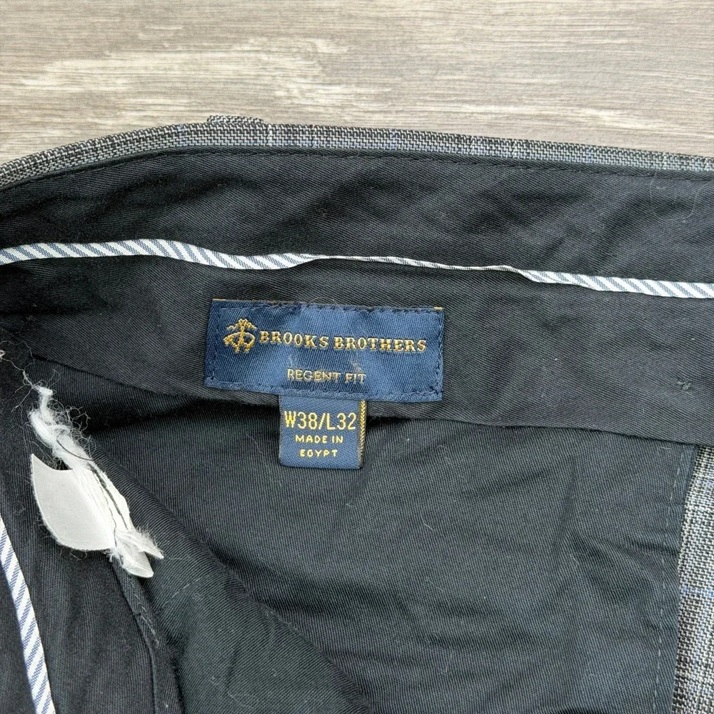 Brooks Brothers Dress Pants Mens 38x30 Gray Blue Windowpane Plaid Regent Slacks